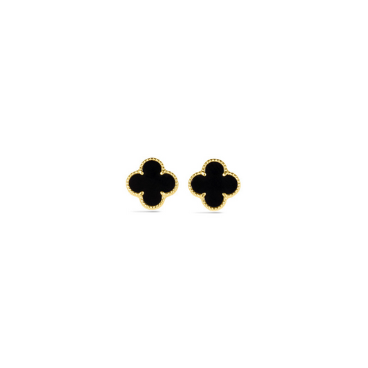 14 Karat Yellow Gold Italian Black Onyx Clover Earrings