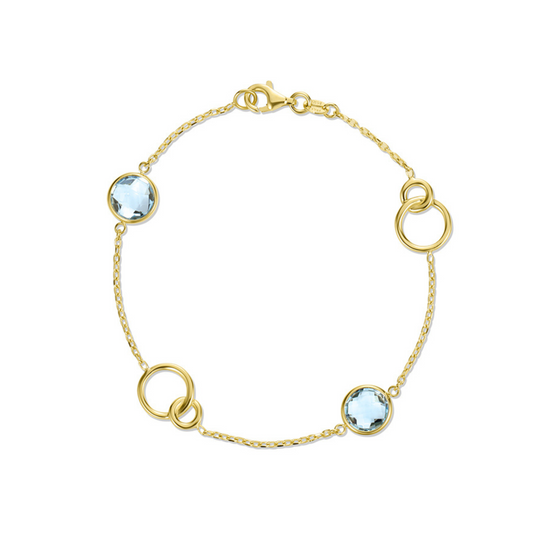 14 Karat Yellow Gold Blue Topaz Infinity Ring Bracelet