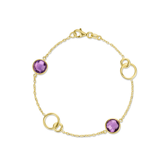 14 Karat Yellow Gold Amethyst Infinity Rings Bracelet