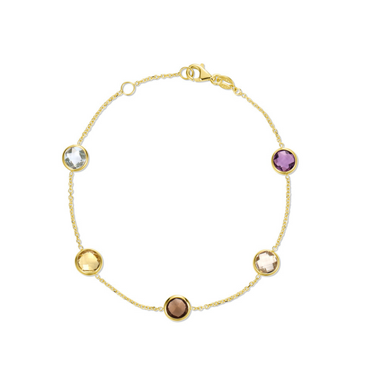 14 Karat Yellow Gold Multi-Colored Stone Station Bracelet