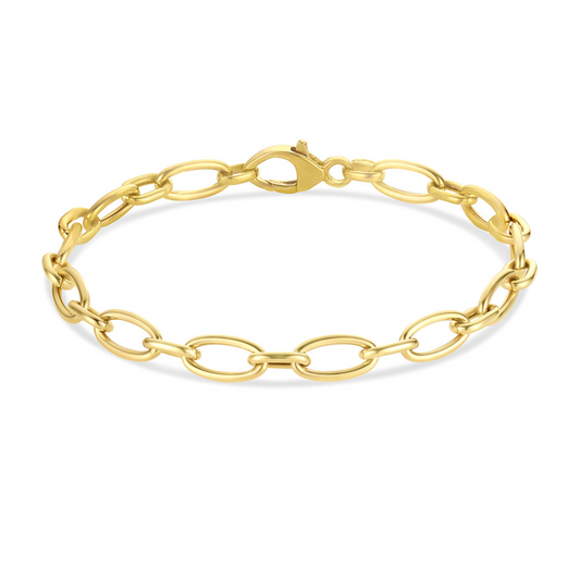 14 Karat Yellow Gold Open Oval Link Bracelet