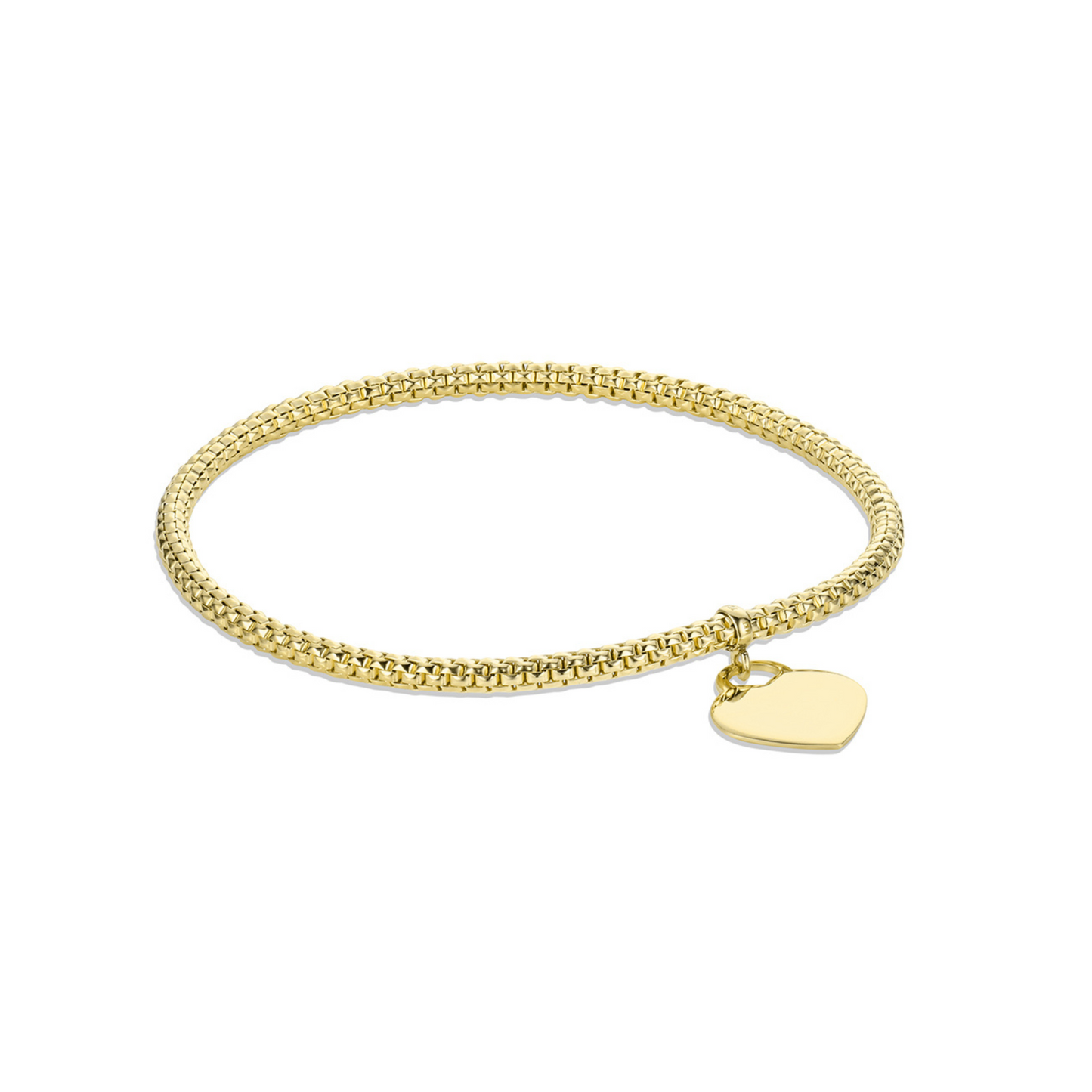 14 Karat Yellow Gold Italian Round Woven Stretch W/ Polished Heart Bracelet