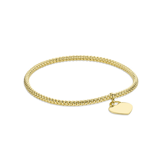 14 Karat Yellow Gold Italian Round Woven Stretch W/ Polished Heart Bracelet