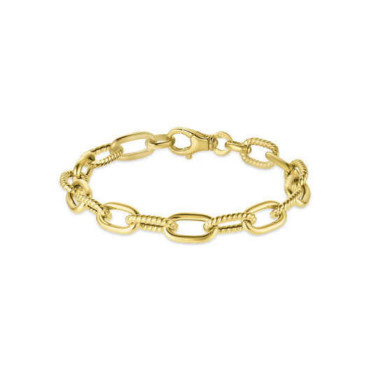 14 Karat Yellow Gold Alternating Polished/Twisted Paperclip Bracelet