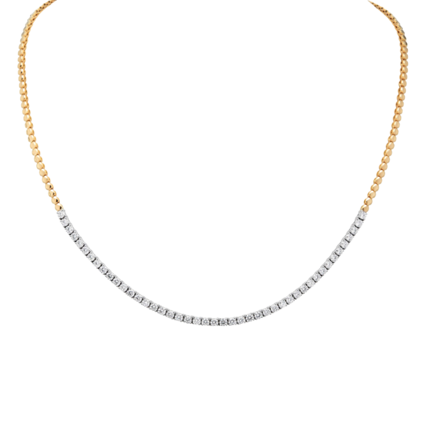 Two Tone 18 Karat Half Diamond Tennis Necklace