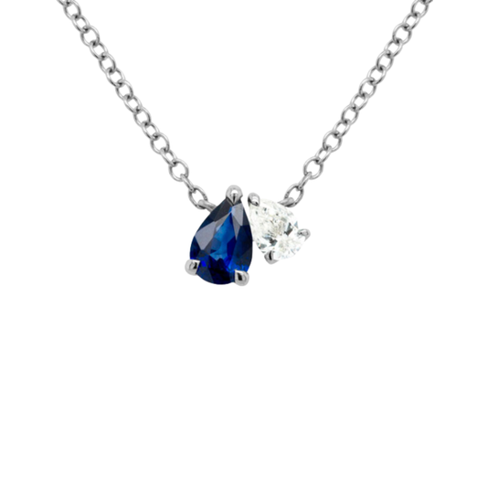14 Karat White Gold Sapphire and Diamond Fixed Pendant Necklace
