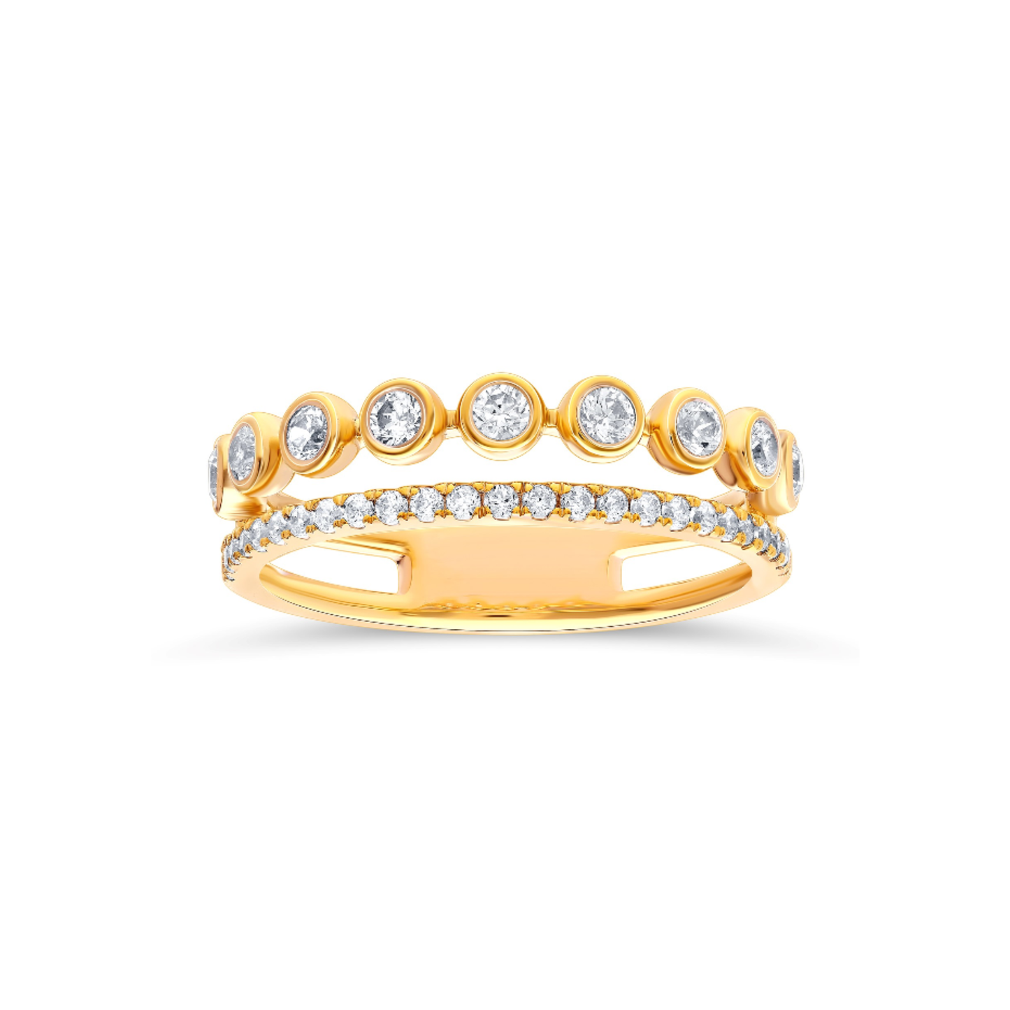 14 Karat Yellow Gold Two-Row Diamond Fashion Ring