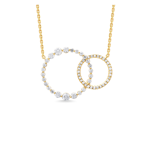 14 Karat Yellow Gold Intertwined Diamond Circles Necklace