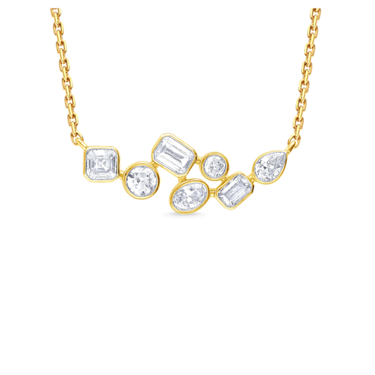14 Karat Yellow Gold Diamond Bezel Freeform Necklace