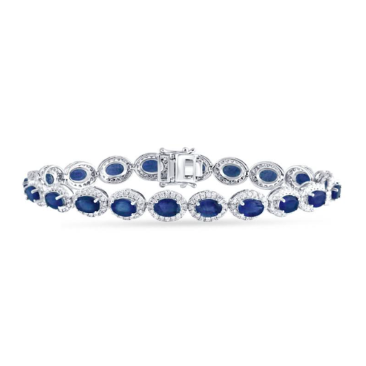 Platinum Sapphire And Diamond Halo Line Bracelet