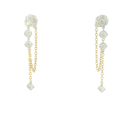 Two Tone 18 Karat Chain Diamond Dangle Earrings