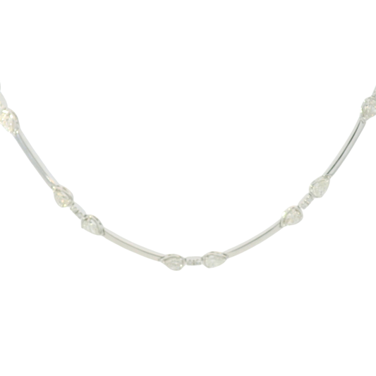 18 Karat White Gold Diamond And High Polish Bar Necklace