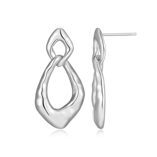 Sterling Silver Hammered Freeform Drop Earrings