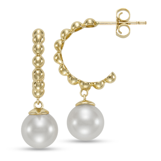 14 Karat Yellow Gold Beaded Ball Hoop Earrings