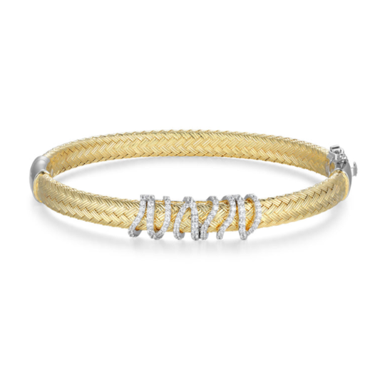 Sterling Silver Yellow Gold Plated CZ Bangle Bracelet