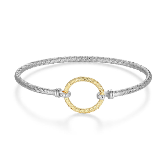Two Tone Sterling Silver Open Circle With CZs Bracelet