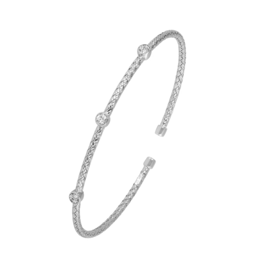 Sterling Silver Rhodium Plated Mesh Cuff Bracelet CZs