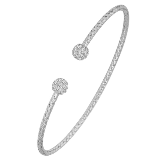 Sterling Silver Rhodium Plated CZ Ball Cuff Bracelet