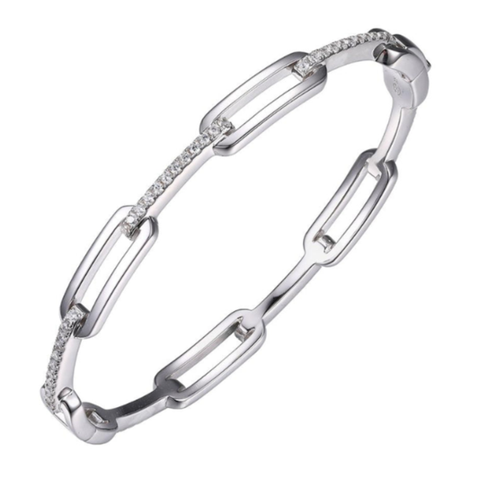 Sterling Silver Rhodium Plated Bangle Bracelet CZs