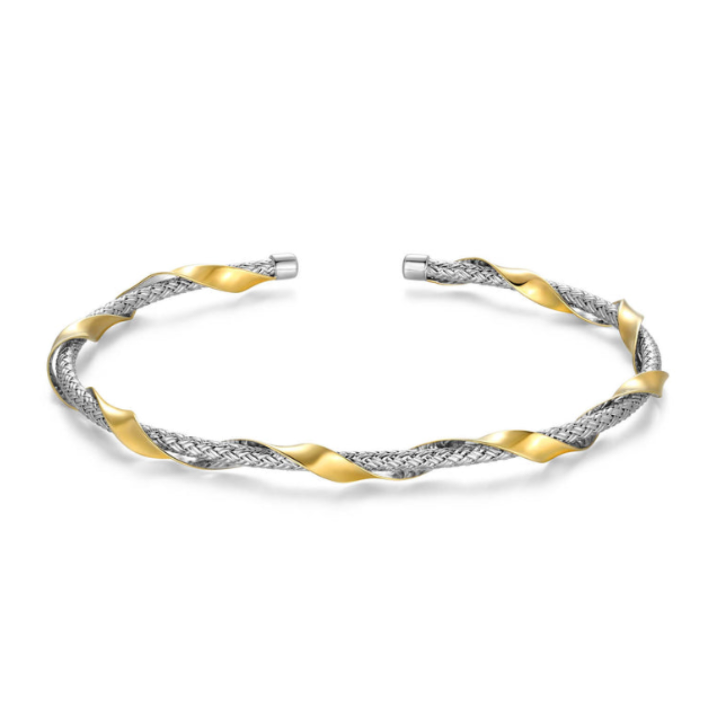 Two Tone Sterling Silver Twist Cuff Bracelet