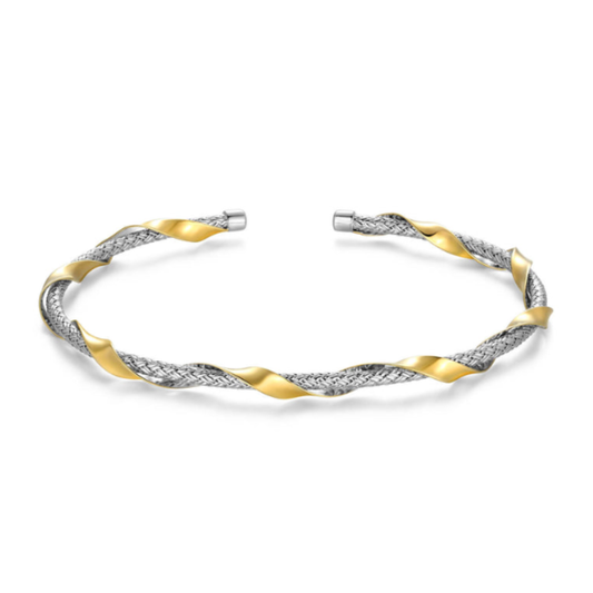 Two Tone Sterling Silver Twist Cuff Bracelet