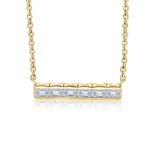 14 Karat Yellow Gold Quilted Diamond Bar Necklace