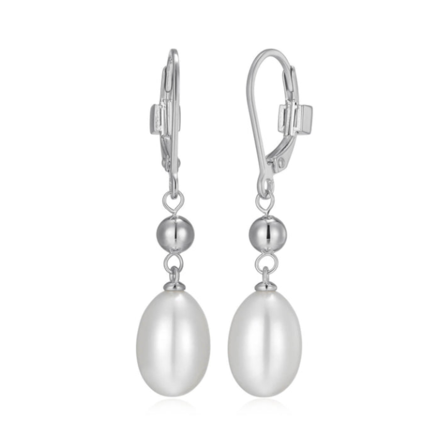 Sterling Silver Rhodium Plated Pearl Dangle Earrings