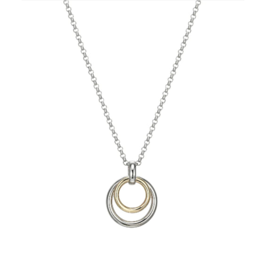 Two Tone Sterling Silver Gold Plated Double Circle Drop Necklace