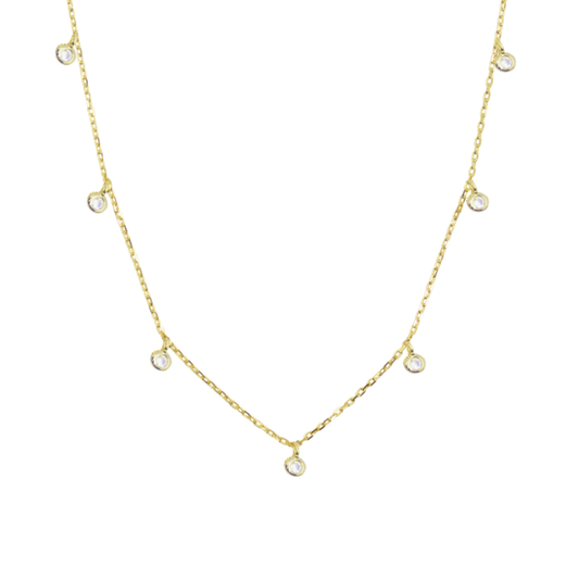 Yellow Sterling Silver Gold Plated Crystal Drops Necklace