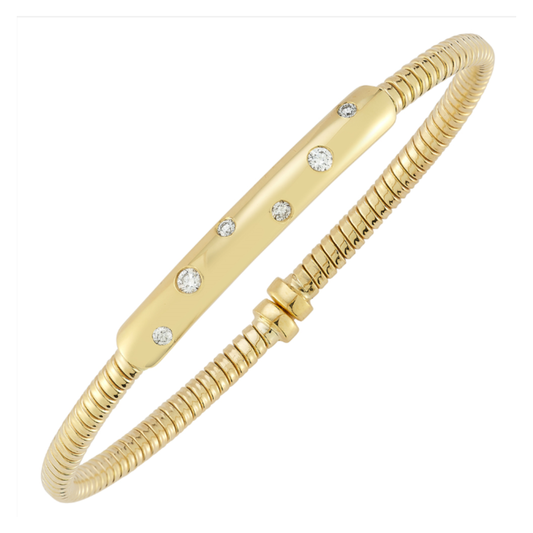 18 Karat Yellow Gold Burnished Diamond Soft Cuff Bracelet