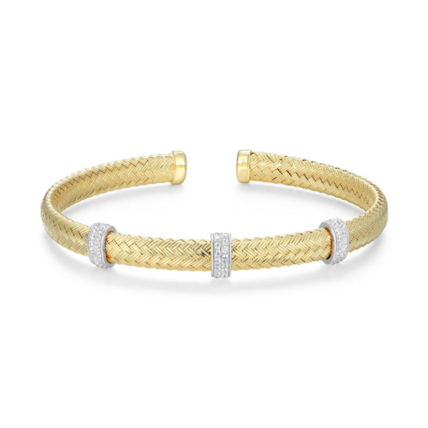 Two Tone Sterling Silver Rhodium/Gold Plated CZ Bar Cuff Bracelet