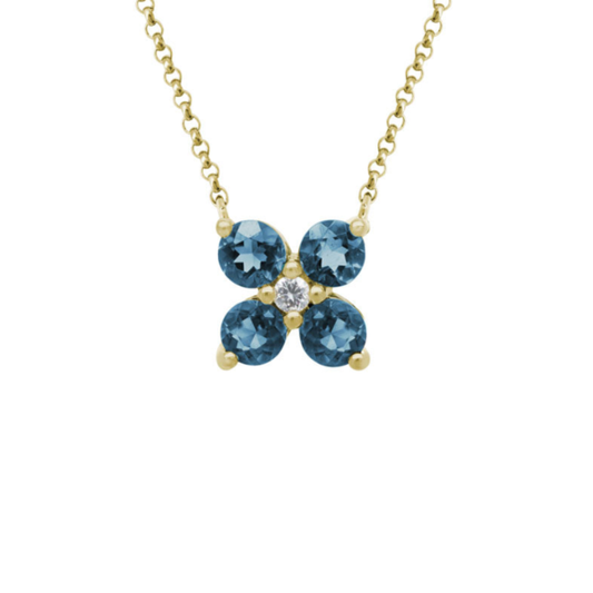 14 Karat Yellow Gold London Blue Topaz Square Diamond Pendant