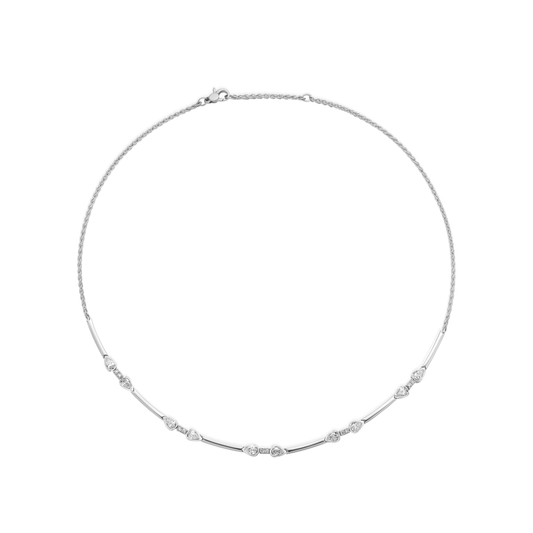 18 Karat White Gold Diamond And High Polish Bar Necklace