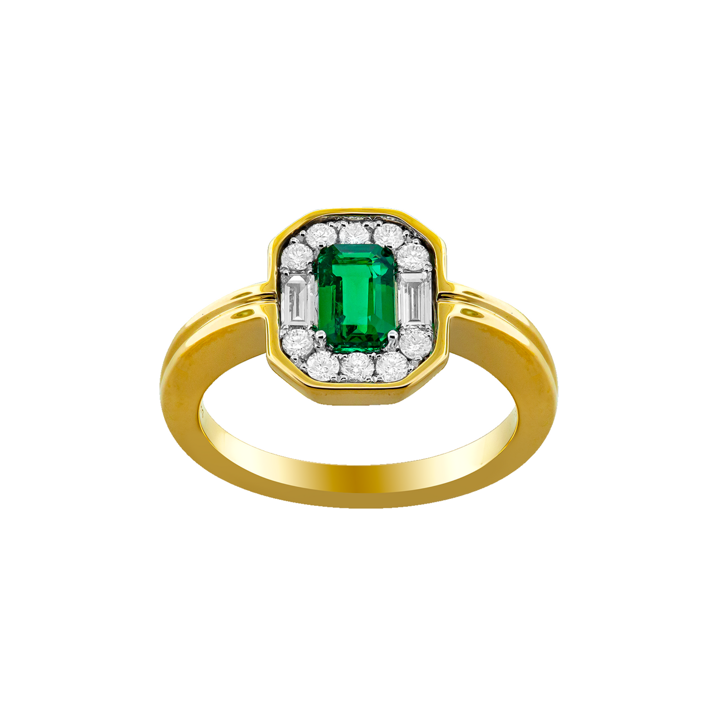 Emerald and diamond 18k yellow gold ring