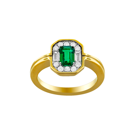 Emerald and Diamond 18k Yellow Gold Ring