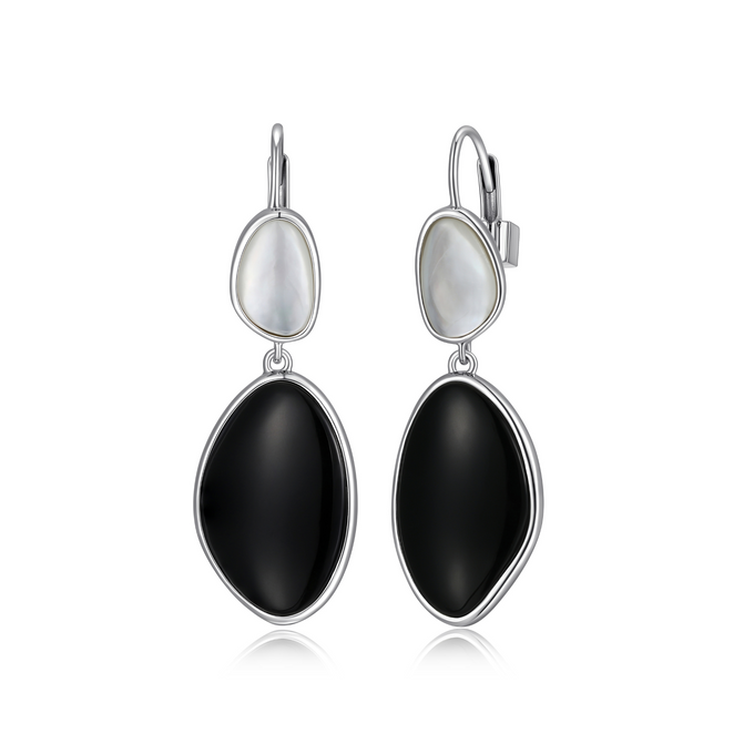 Elle sterling silver black agate and mop drop earrings