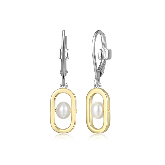 Elle Two Tone Sterling Silver Gold Plated Pearl Drop Earrings