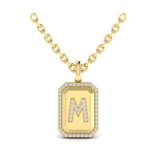 Vlora Yellow 14 Karat Diamond Initial "M" Medallion Pendant