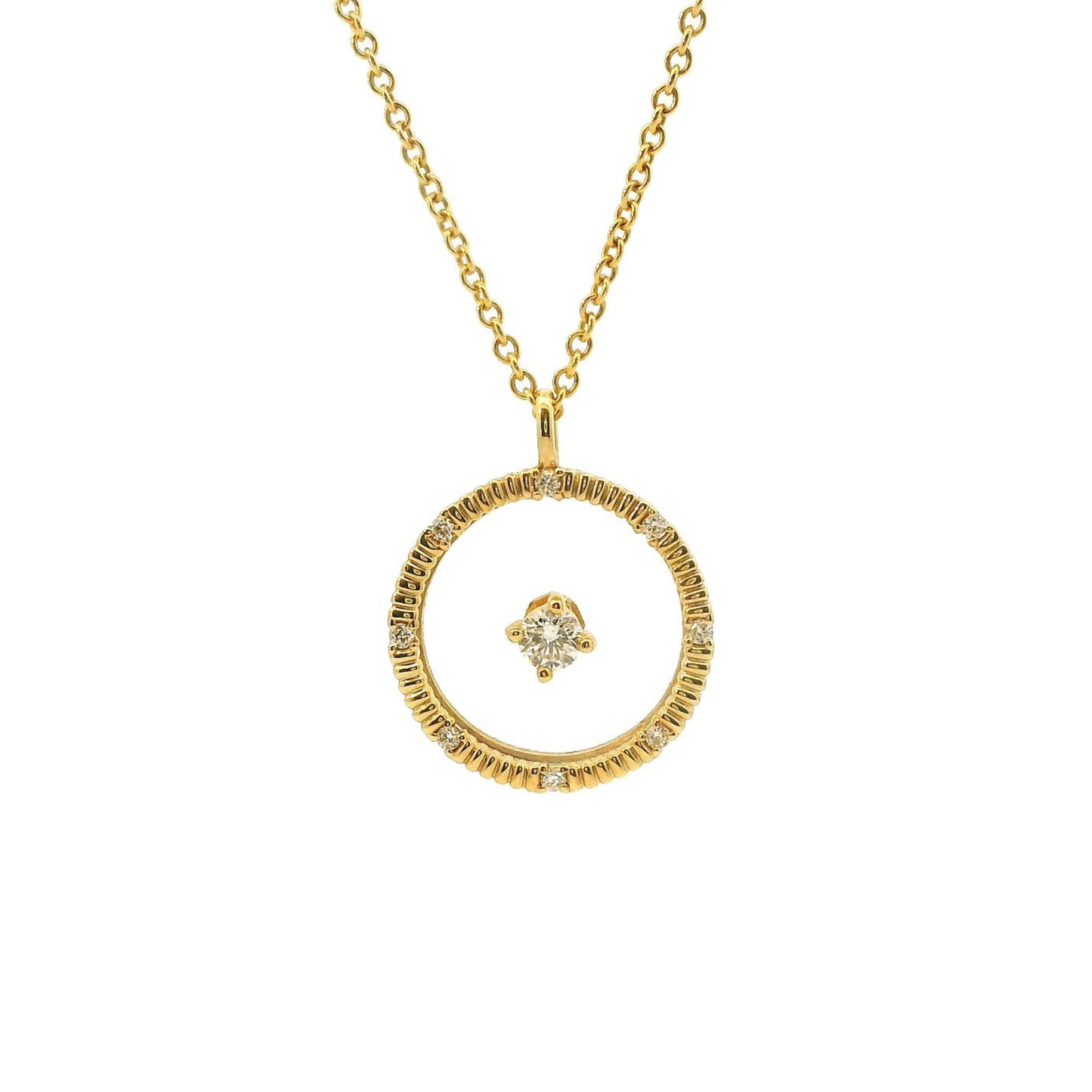 Yellow 14k Floating Diamond Circle Pendant