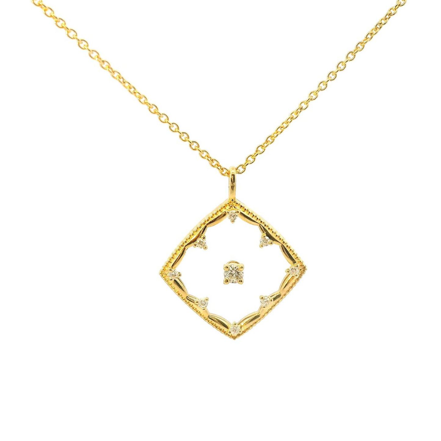 Yellow 14k Diamond Shaped Floating Diamond Pendant