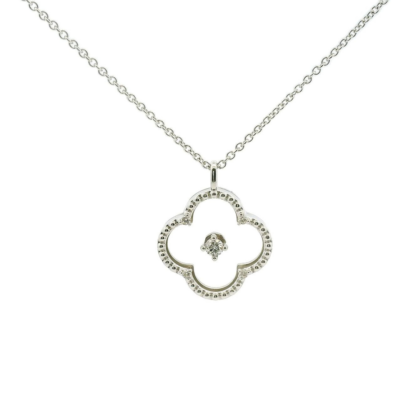 White 14k Floating Diamond Quatrefoil Pendant