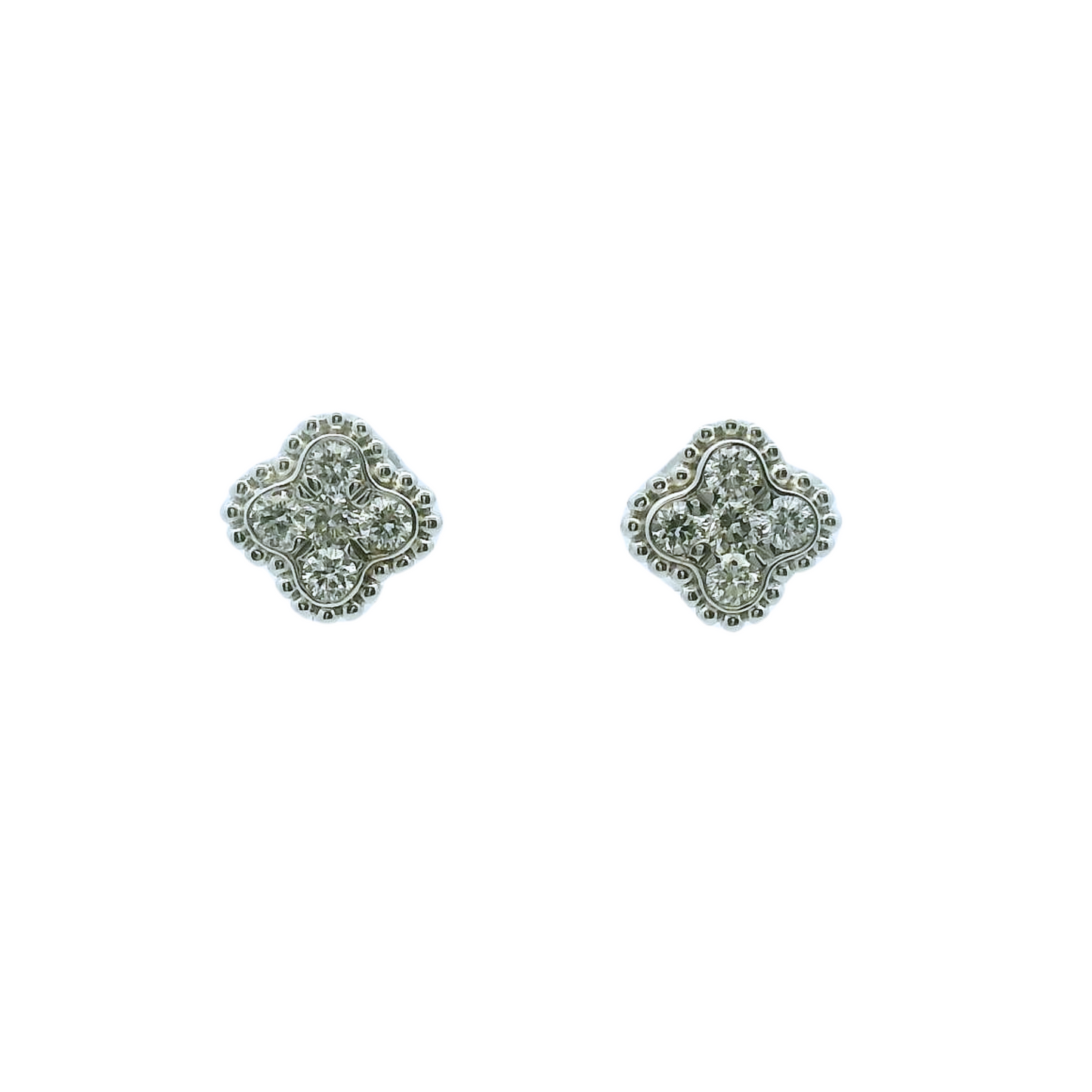 White 14k Gold Diamond Quatrefoil Cluster Studs