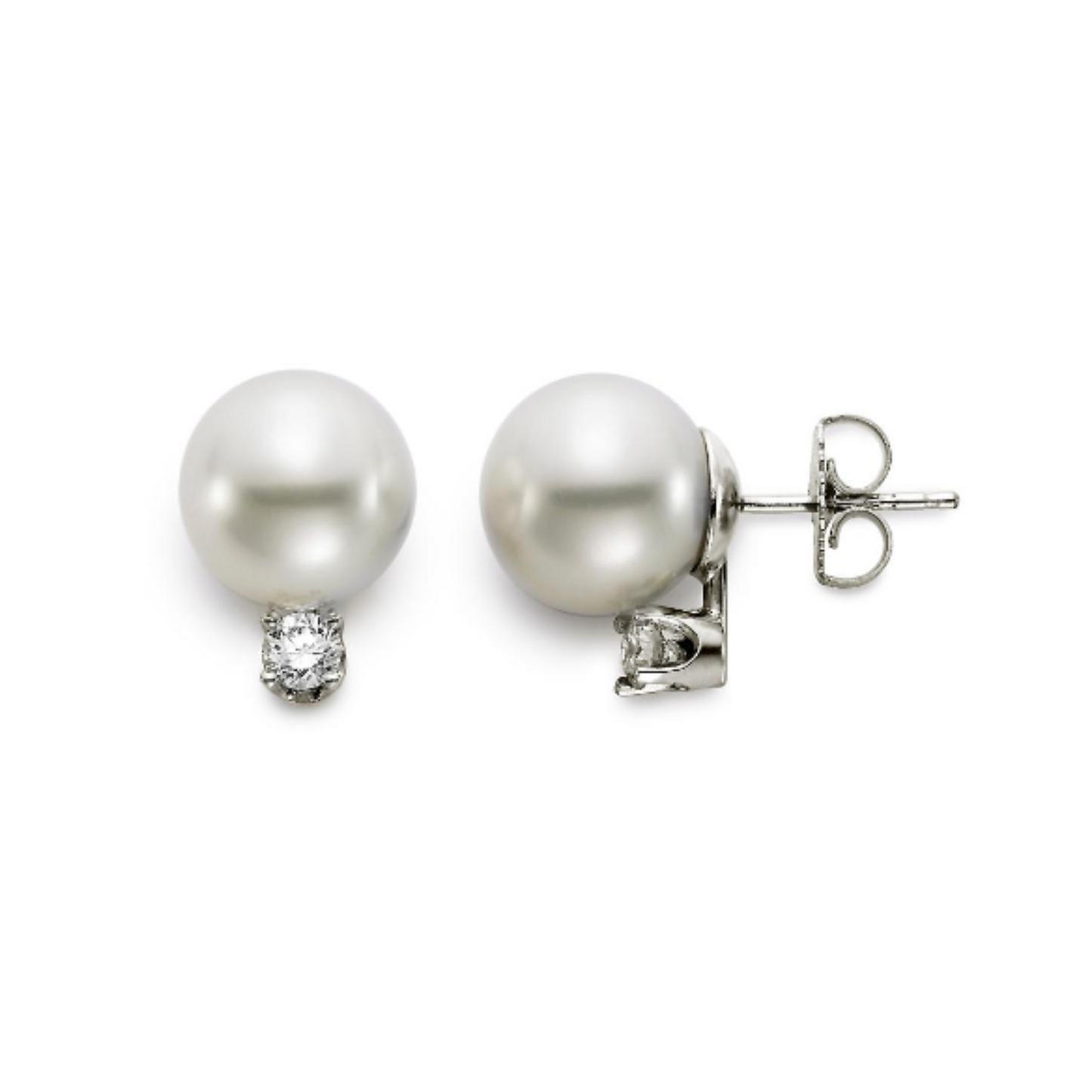 14k White Gold Akoya Pearl Stud & Diamond Earrings