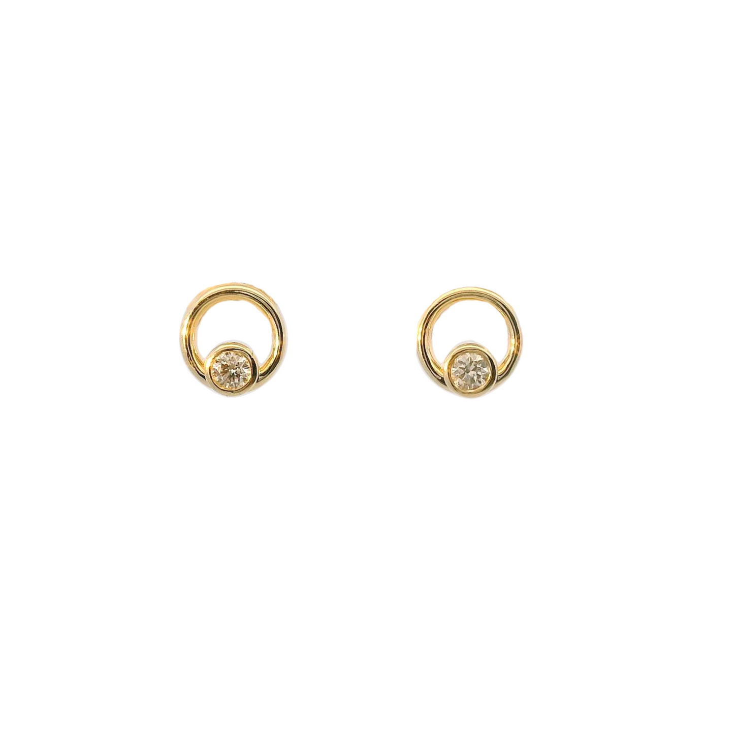 Yellow 14k Open Circle Diamond Bezel Studs