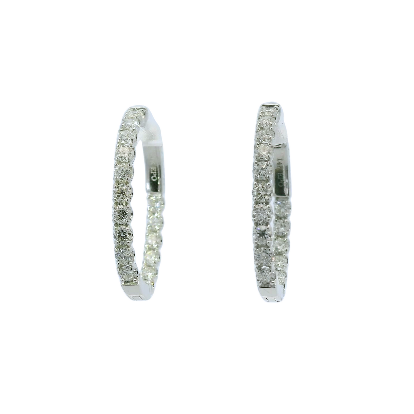 White 14k Oval Inside-Out Diamond Hoop Earrings