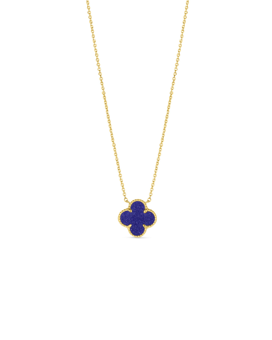 14 Karat Yellow Gold Lapis Lazuli Quatrefoil Necklace