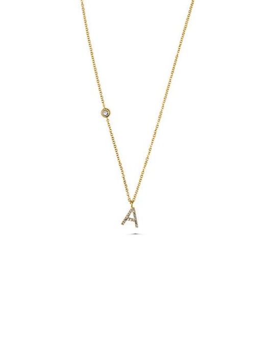 14K Diamond Initial Drop "A" Pendant