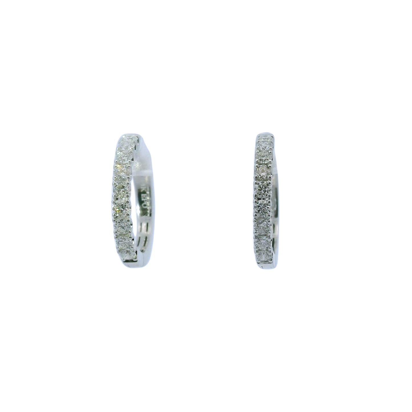 White 14k Round Diamond Hoop Earrings