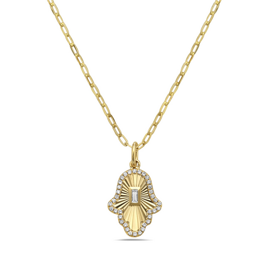 Yellow 14k Gold Diamond Hamsa Pendant