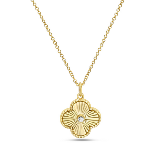Yellow 14k Gold Quatrefoil Diamond Pendant